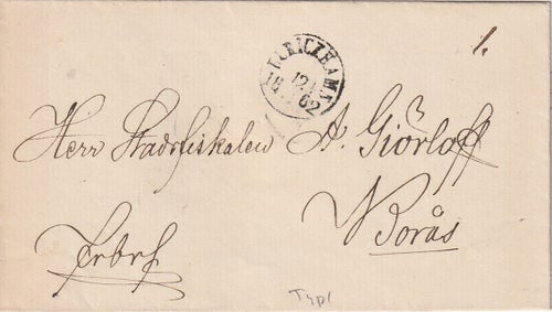 Nst 10, ULRICEHAMN typ 1, 1862 på fribrev.