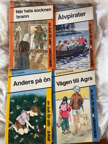 Bokpaket: När hela socknen brann, Älvpirater, Anders på ön, Vägen till Agra