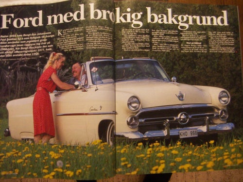 Ford Crestline Sunliner KHO 996 -- Ford med brokig bakgrund --