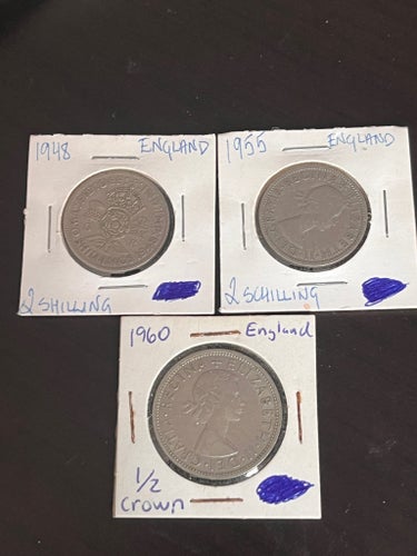 Engelska mynt från 1948, 1955 och 1960