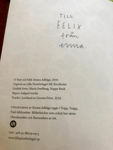 UTFLYKTARNA Emma Adbåge 2016 Dedikation.