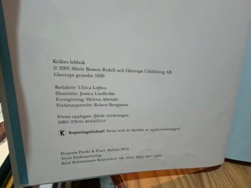 Kråkes lekbok av Marie Bosson Rydell, Jessica Lindholm, Very fine plus