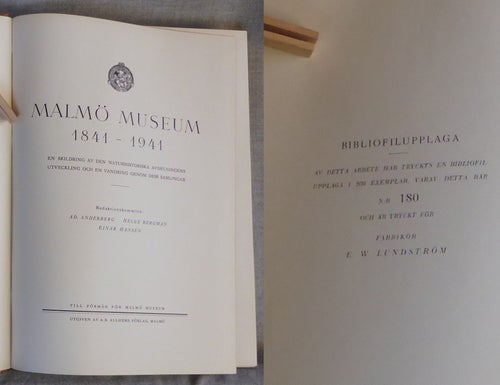 Malmö museum 1841 - 1941. Illustrerad. Bibliofilupplaga