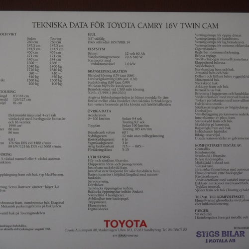 Broschyr Toyota Camry 16V Twin Cam