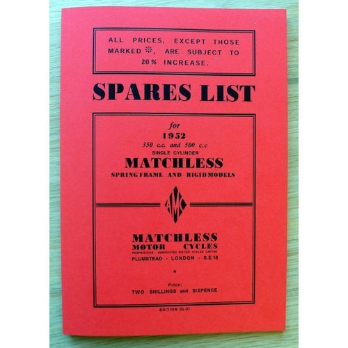 Reservdelskatalog till Matchless 1952