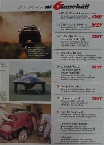 TEKNIKENS VÄRLD 1991/6.BMW M3.Mazda 626.Subaru Legacy.Passat.Citroen XM.Lexus K