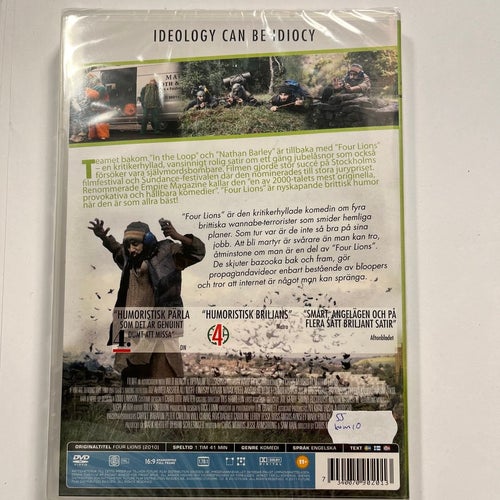 FOUR LIONS. DVD BRITTISK KOMEDI -10. INPLASTAD