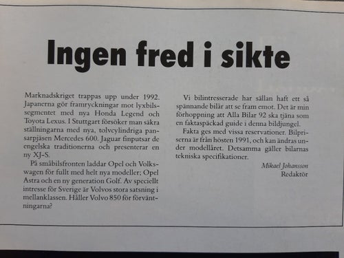 Alla bilar 1992 - bilkatalogen med årets alla bilar, från Teknikens Värld