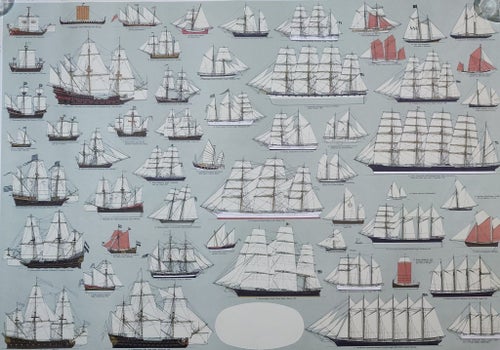 Segelfartyg, ovanlig dekorativ poster i bra skick ca 78 x 102 cm