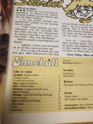 Starlet 1980 nr 14 omslagsbild: Lena idol: Annie Golden ur Hair. Felstavat namn