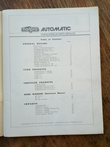 AUTOMATIC TRANSMISSION PARTS CATALOG av National Transmission Products Inc.,