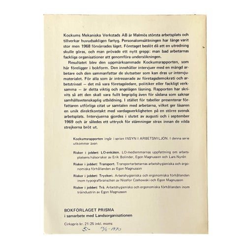 Kockumsrapporten - Unik svensk industri historia ca 1970 Bo Ohlström - Prisma