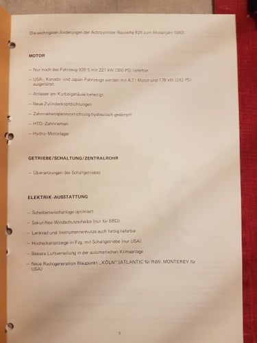 Porsche 928S Kundendienst Information 1983