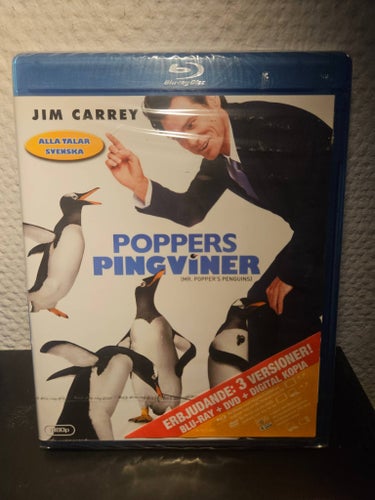 Poppers Pingviner Blu-ray Region B Svensk Text Familj Komedi Jim Carrey Inplasta