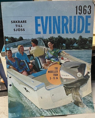 Broschyr 1963 Evinrude 3-75hp utombordare svensk 12 sidor begagnad