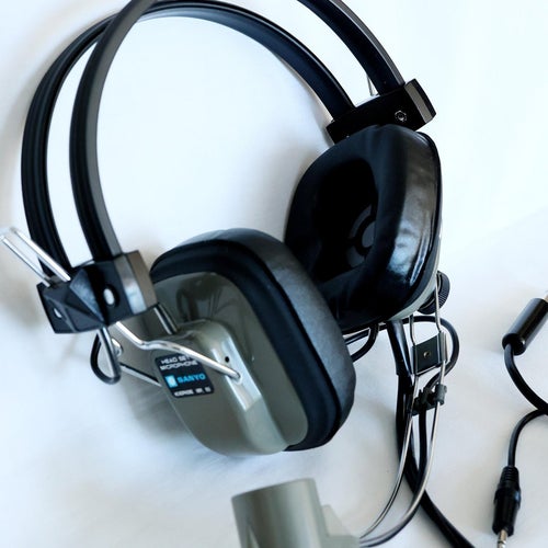 Sanyo Hörlurar Headset Mikrofon, retro 70-tal?; tillverkad i Japan