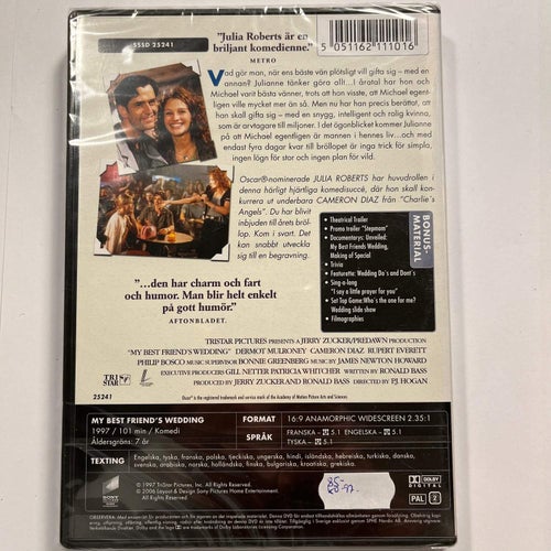 MIN BÄSTE VÄNS BRÖLLOP. SPECIAL EDITION. JULIA ROBERTS.DVD KOMEDI -97. INPLASTAD