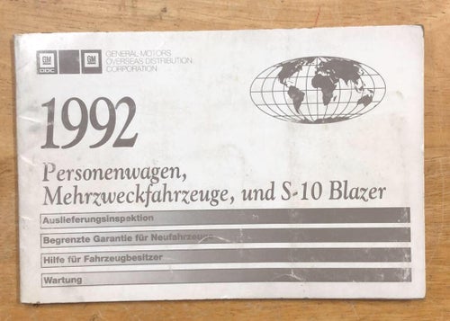 1992 Personbil, MPV och S-10 Blazer servicebok? (tysk version)
