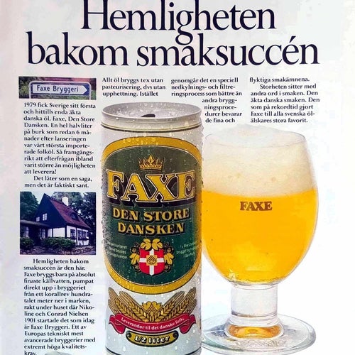 FAXE ÖL - DEN STORE DANSKEN, REKLAM TIDNINGSANNONS 1984