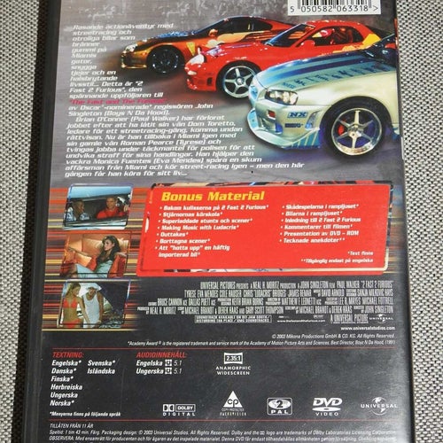2 Fast 2 Furious DVD Paul Walker Tyrese Eva Mendes