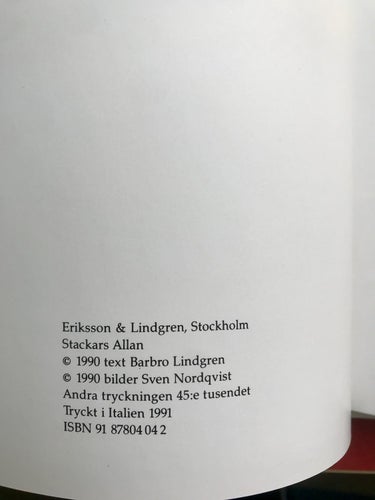 STACKARS ALLAN Barbro Lindgren Sven Nordqvist 1991