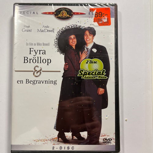 FYRA BRÖLLOP & EN BEGRAVNING. SPECIAL ED HUGH GRANT. DVD KOMEDI -94. INPLASTAD