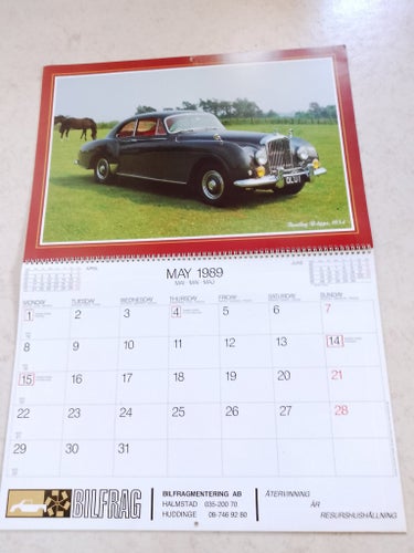 Väggkalender classic cars 1989