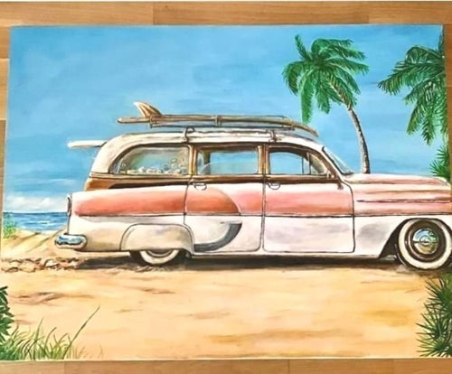 Akrylmålning, Surfday av Daniel Krön 80x60cm ( nostalgi, surf