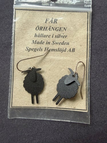 Örhänge får - svarta får med hållare i silver. Öströö fårfarm