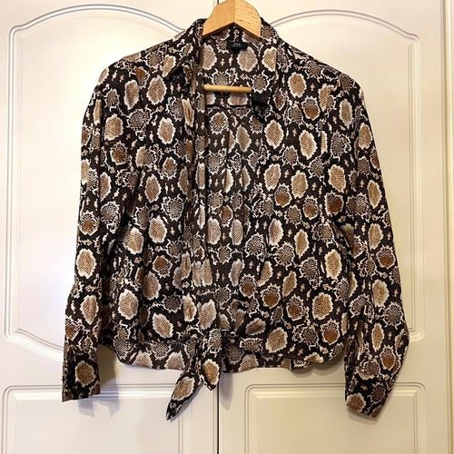 River Island Petite brun, svart och vit skjorta, storlek 12 (motsvarar medium)