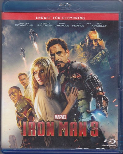 BluRay / Iron Man 3 / Gwyneth Paltrow, Robert Downey Jr./ Ex-rental / Fint skick