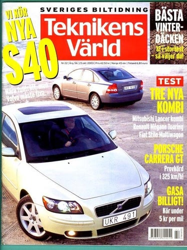 Teknikens Värld nr 22 2003. Nya Volvo S40, Alfa 166 m.m.