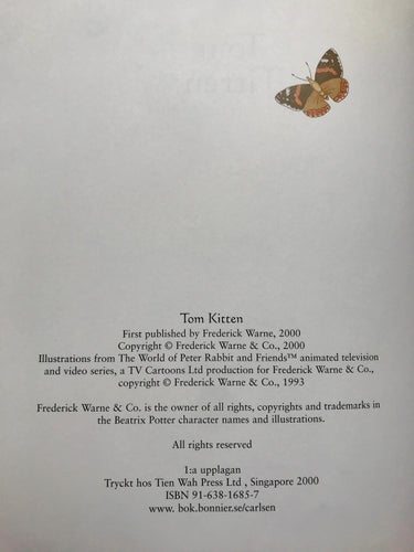 TOM TITTEN Beatrix Potter 2000