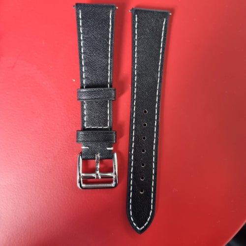 Svart 22mm Läder Klockarmband Brixham Flat Leather vintage