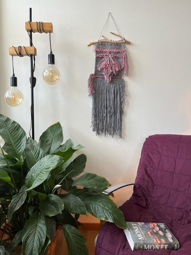 Handgjörd modern gobeläng | "Hopp" | By TataFiber | Tapestry | Trä akryl ull