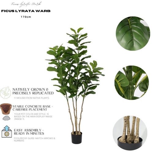 170cm Artificial Ficus Lyrata 4 Trunks Dark Green Large Potted Faux Plant Decor