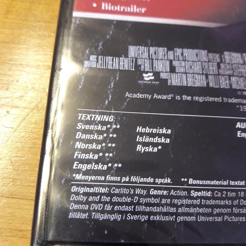 CARLITOS WAY. INPLASTAD DVD