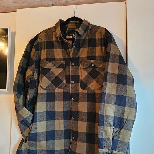 Kinetic fodrad brun, svart skjortjacka i flanell, storlek XL