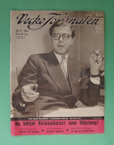 Vecko-Journalen 1953-1. Carl Johan Bernadotte på framsidan.
