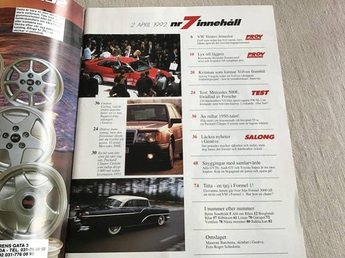 TEKNIKENS VÄRLD NR 7 1992 MERCEDES SEC,MERCEDES 500,GENÈVE 92,LAMBORGHINI,BMW