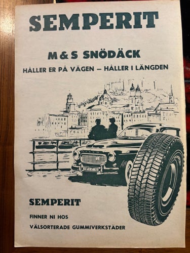Volv Pv 544 1960 annons SEMPERIT M&S Snödäck Affisch