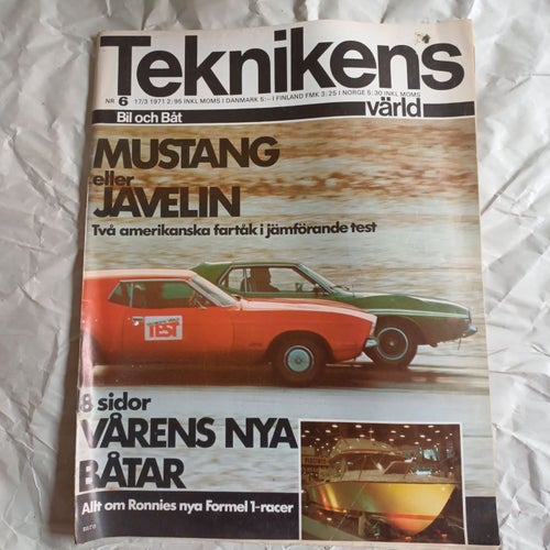 TEKNIKENS VÄRLD 1971, nr. 6, Amerikanare, Mustang, Javelin,