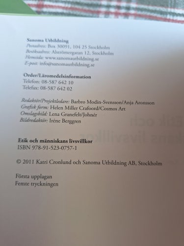 Etik och människans livsvillkor av Katri Cronlund, 2011
