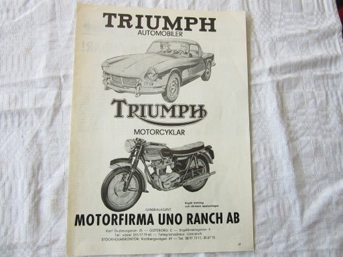Triumph Spitfire bil Bonneville mc 1964 Reklam Annons