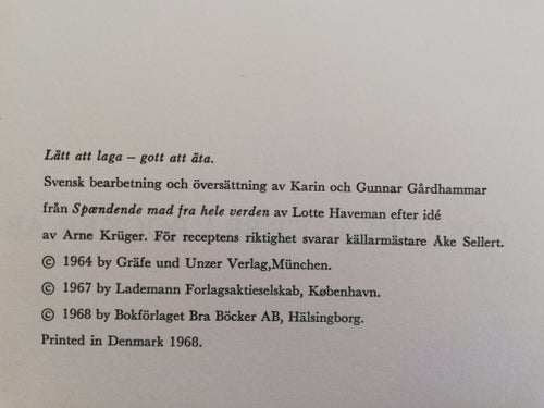 LÄTT ATT LAGA, GOTT ATT ÄTA, SELLERT / GÅRDHAMMAR 1968