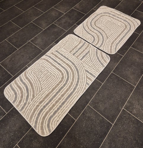 Modern Badrumsmatta 2 delar – Beige/Grå (50x80 & 40x50 cm)