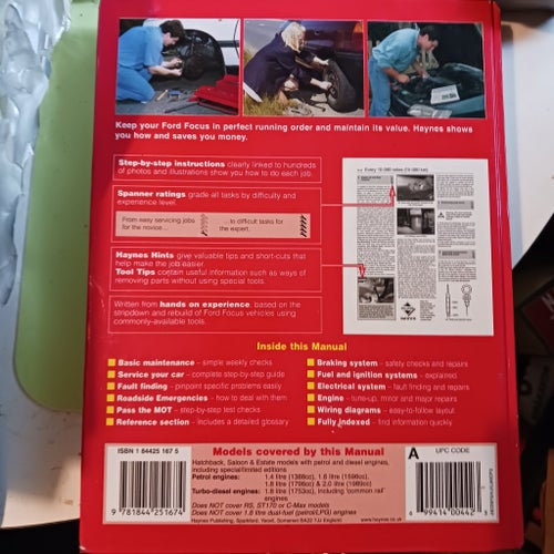 FORD FOCUS Haynes Service and Repair Manual, Oct 2001 to 2004 - ENGELSK TEXT