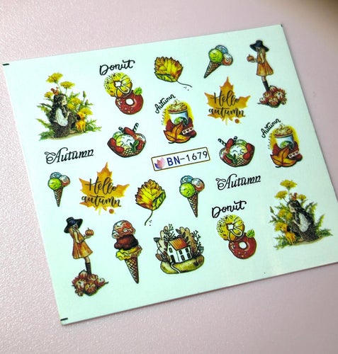Nail art stickers Nageldekor Höst glasstrut munkar donuts vibes aesthetics
