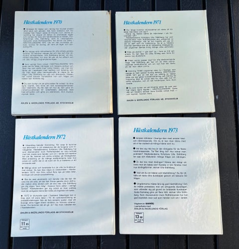 Hästkalendern av Ulla Stahlberg 1970, 1971, 1972, 1973