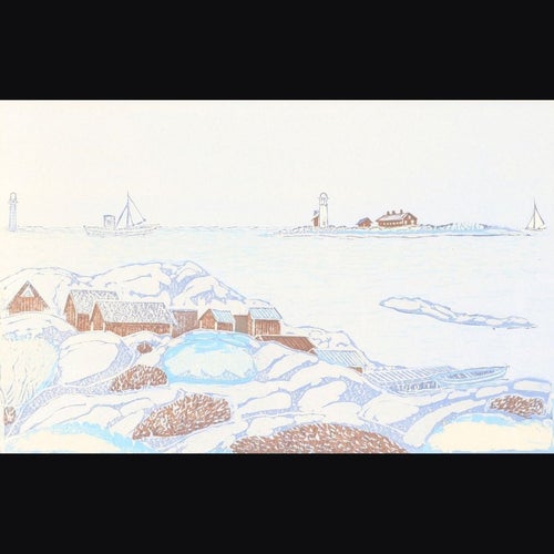 RICHARD CARLSSON. Kustmotiv, färglitografi, signerad